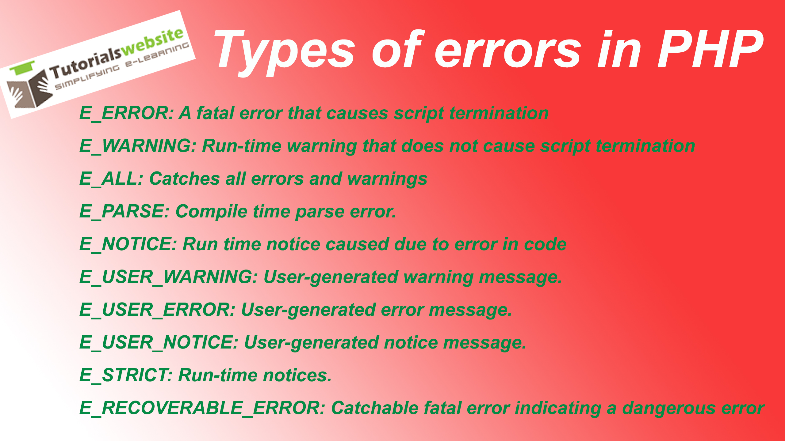 Different Types Of Errors In Php Tutorials Website PHP CSS 