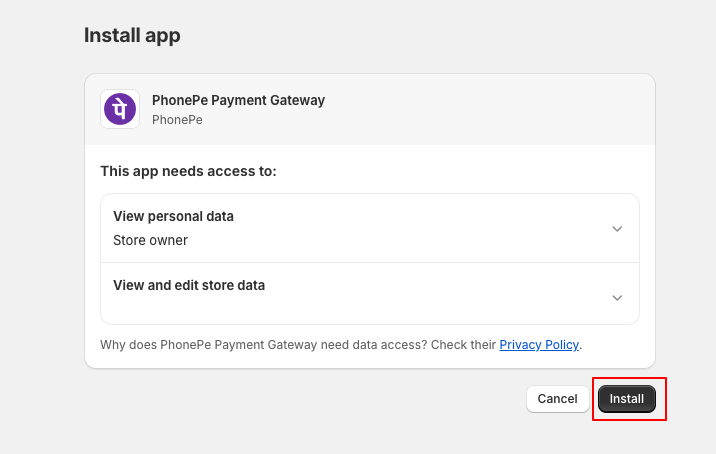 install phonepe app in shopify