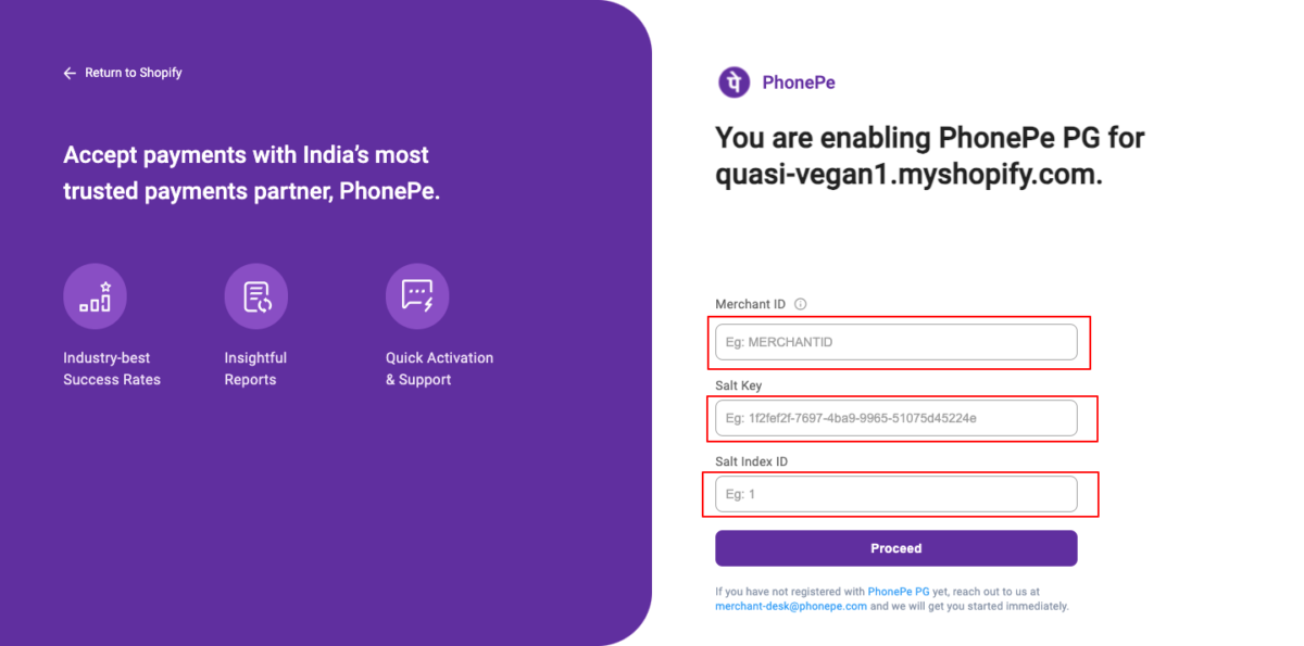 PhonePe Merchant Id,  API Key, and keyIndex details