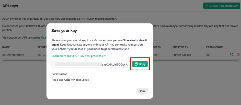 ChatGPT API Key