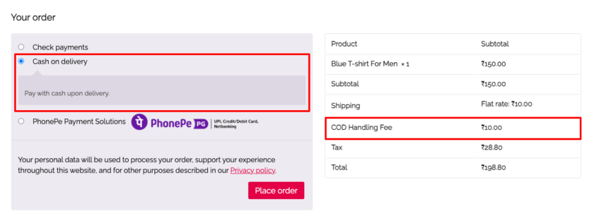 WooCommerce cash on delivery extra fee